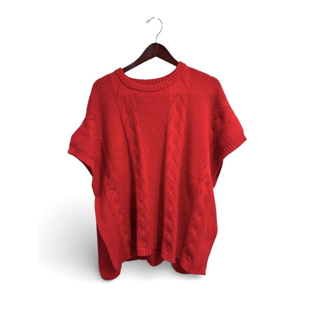 NWT Loft Outlet Red Cableknit Poncho‎ Kimono Sweater Size M/L